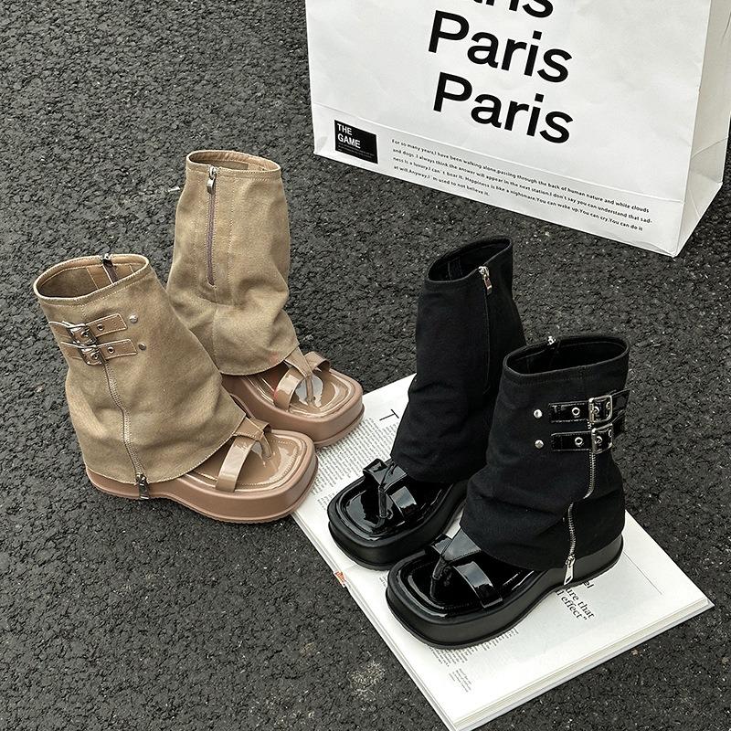 Fashion Women's Thick Bottom Platform Sandals Roman Short Boots High Heel Ankle Boots Round Toe Women Outerwear Sandalias De Mujer