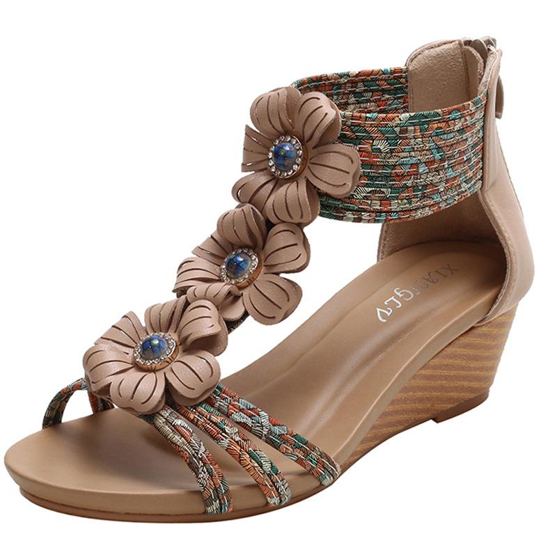 -Keilsandalen Damen Saison neu ethnischer Stil vielseitig hochhackig Plateau Zehenfrei Mode Mutter Sandalen