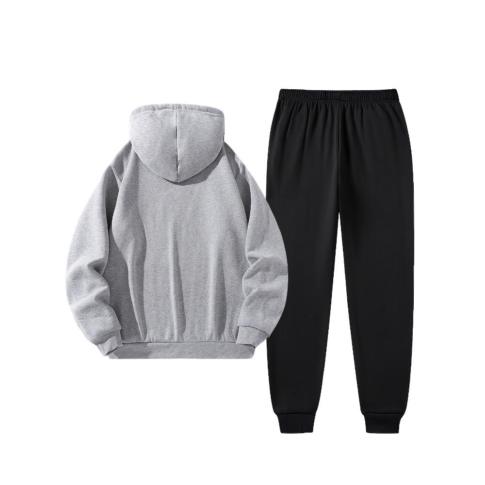 Boston Print Men's Two Piece Set, Casual Long Sleeved Hooded Sweatshirt and Sweatpants Set, Suitable for Winter and Autumn Wear, Sportswear Set