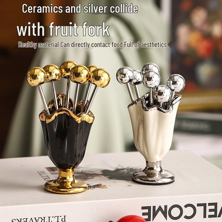 Zestaw widelczyków do owoców ze stali nierdzewnej dla dzieci - Wykałaczki deserowe ze słoiczkiem do przechowywania