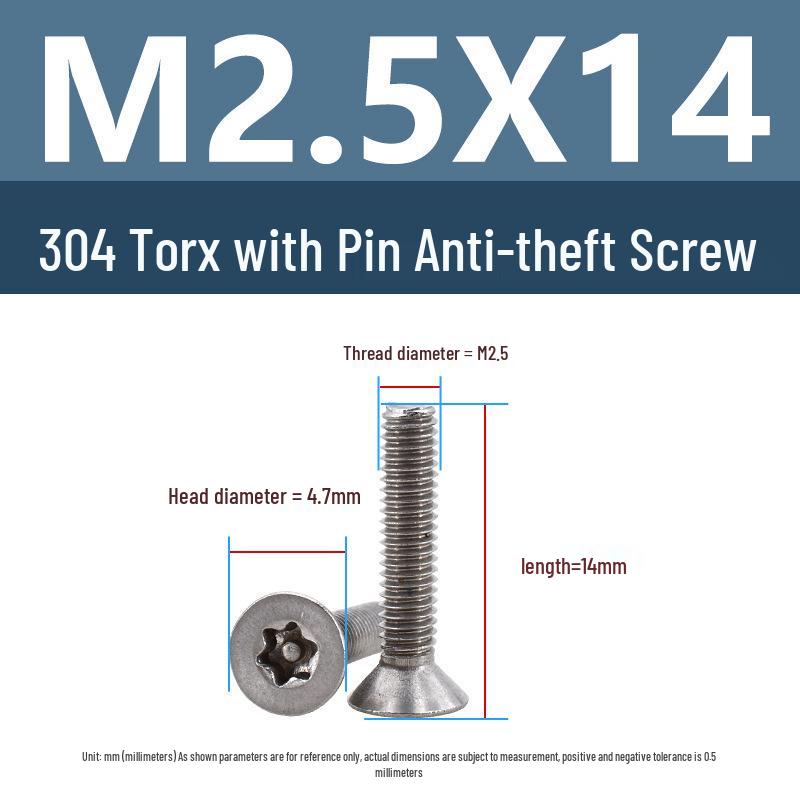 Yigu 304 Tamper-Proof Countersunk Torx Pin Screws, M2-M8, Flat Head, Anti-Removal