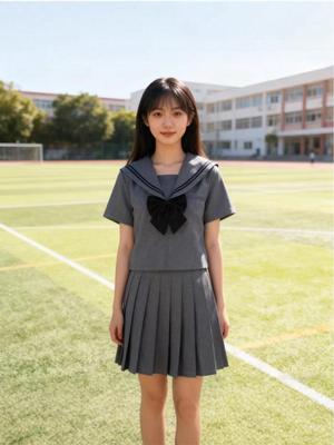 Versatile Gray Japanese JK Style Two-Piece Skirt and Sailor Top Uniform Set