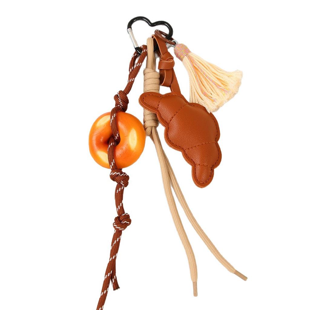 Pu croissant pendant accessories tassel simulation bread braided rope premium sense bag pendant keychain