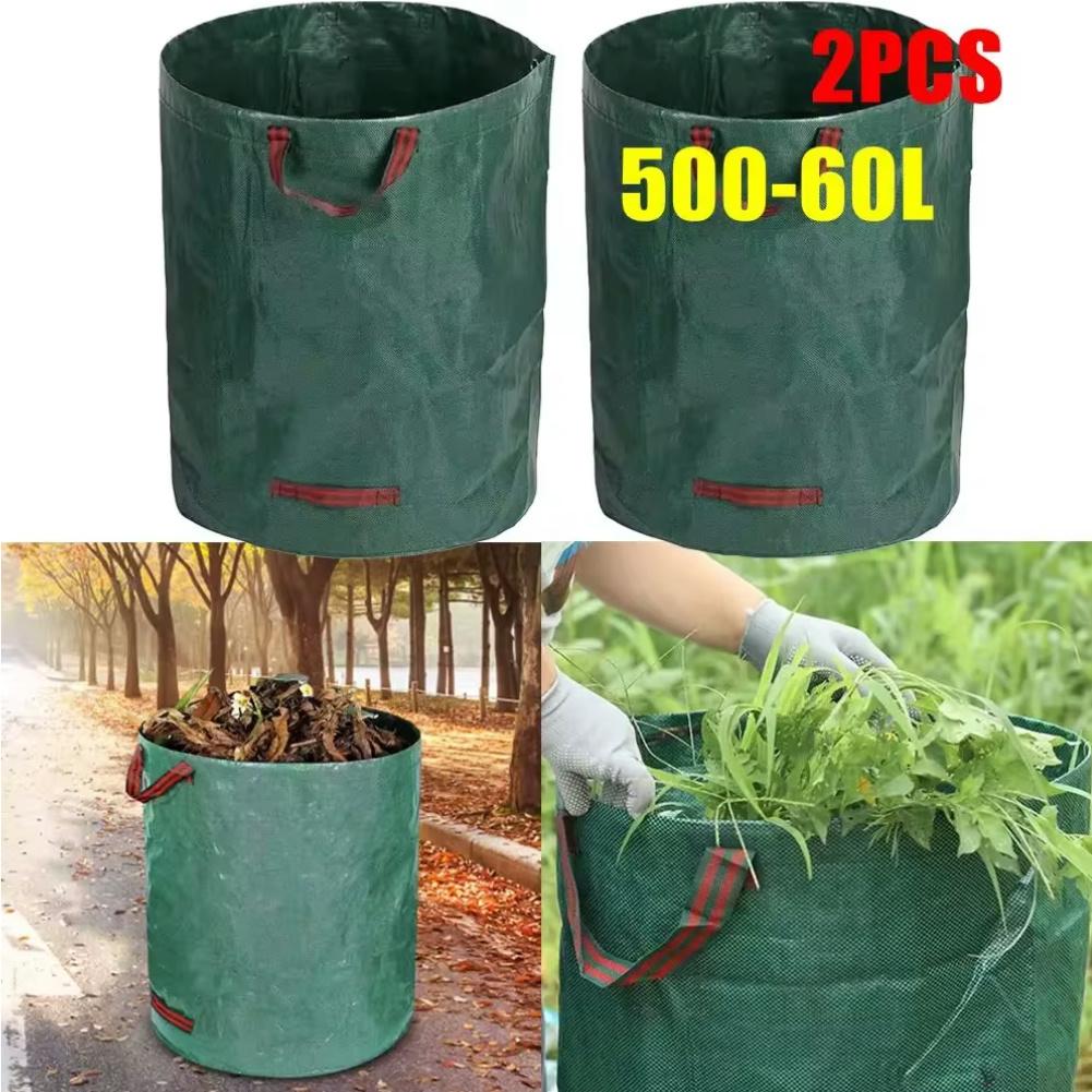 3-1PC Foldable Garden Waste Bag Reusable Trash Storage Container Large Capacity Garden Garbage Container Waterproof PP Woven Bag