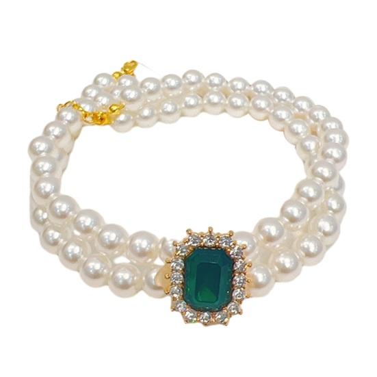 Pet Necklace Sparkling Rhinestone Pet Fake Pearl Collar Stylish Double Layered Dogs Cats Necklace Pet Supplies