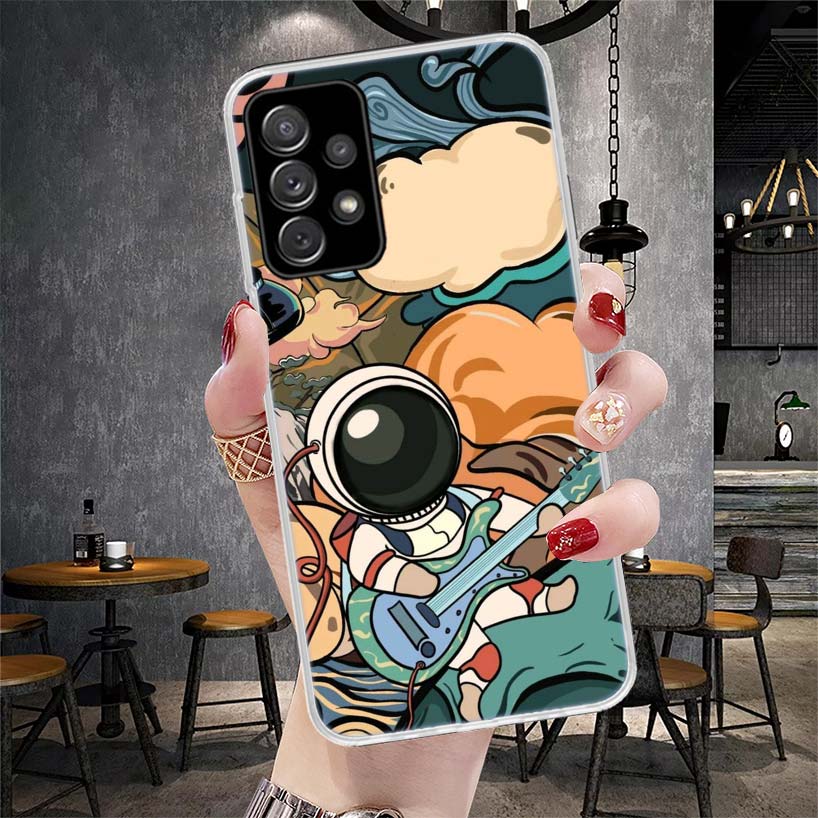Cartoon Planet Astronaut Star Rocket Soft Phone Case For Samsung Galaxy A12 A22 A32 A52 A72 A02S A51 A50S A71 A70 A31 A20S Note