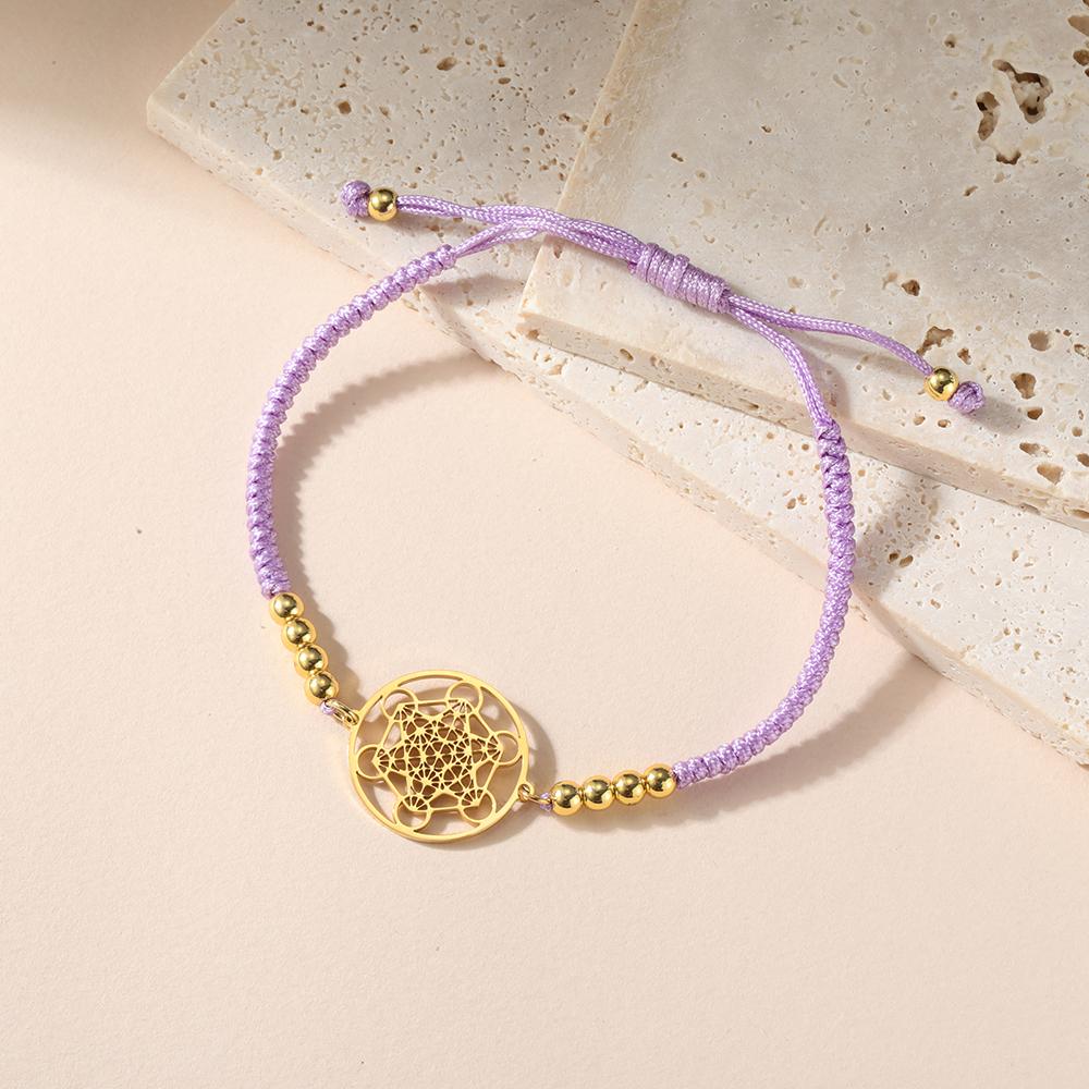 Dawapara Flower of Life Metatron Cube Bracelet for Women Men Adjustable Rope Chain Stainless Steel Charm Bracelet Couple Jewelry