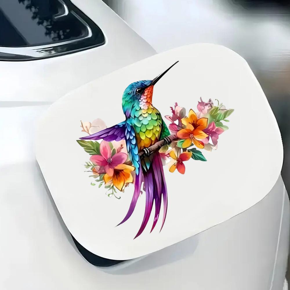 QT2470# Vibrant Hummingbird & Floral Waterproof Car Decorative Decal, Suitable for Cars, Laptops, Bumpers, Glass Window Sticker