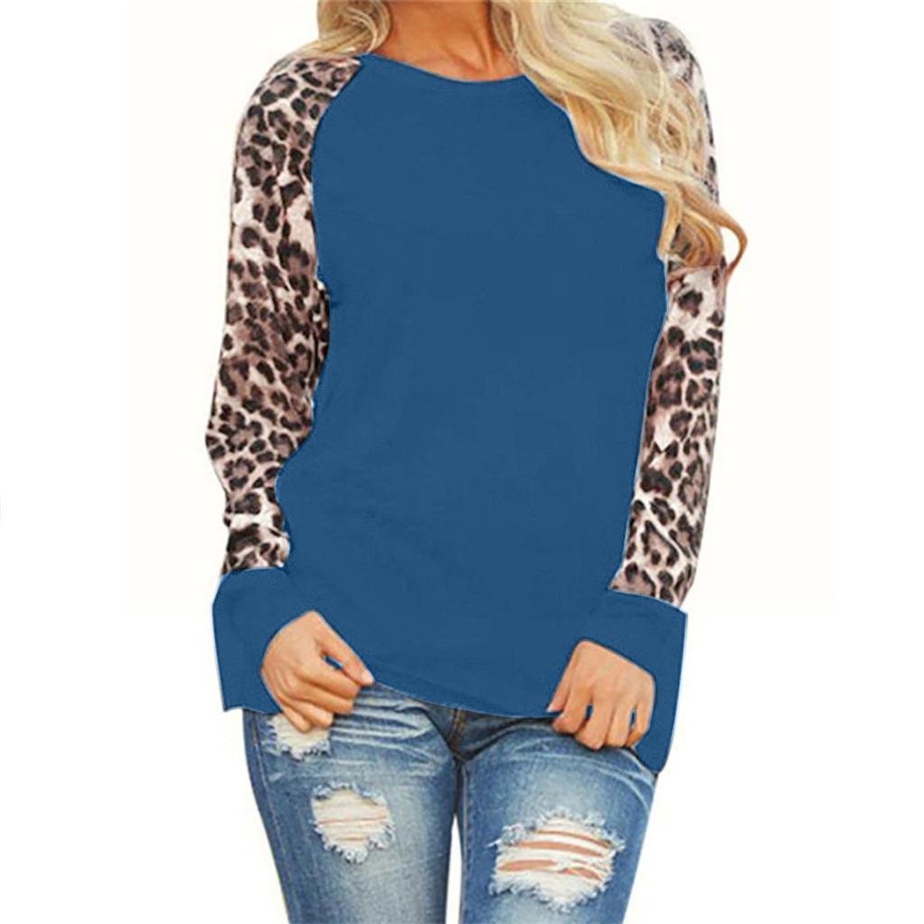 Womens Leopard Blouse Long Sleeve Fashion Ladies T-Shirt Oversize Tops