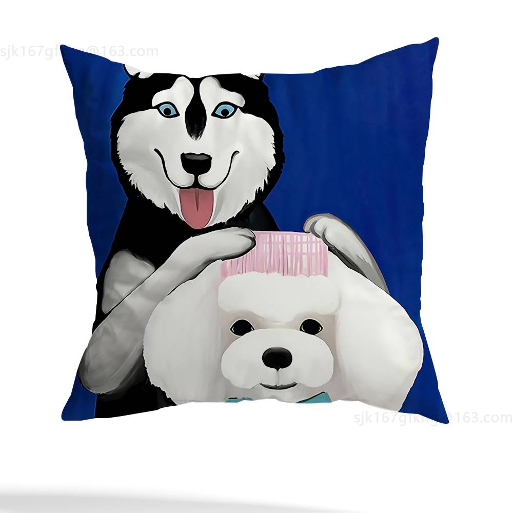 Funny Barber Dog Cute Pillow Case Square Double-Sided Printing Short Plush Sofa Cushion Cover Bedroom Bedside Pillow