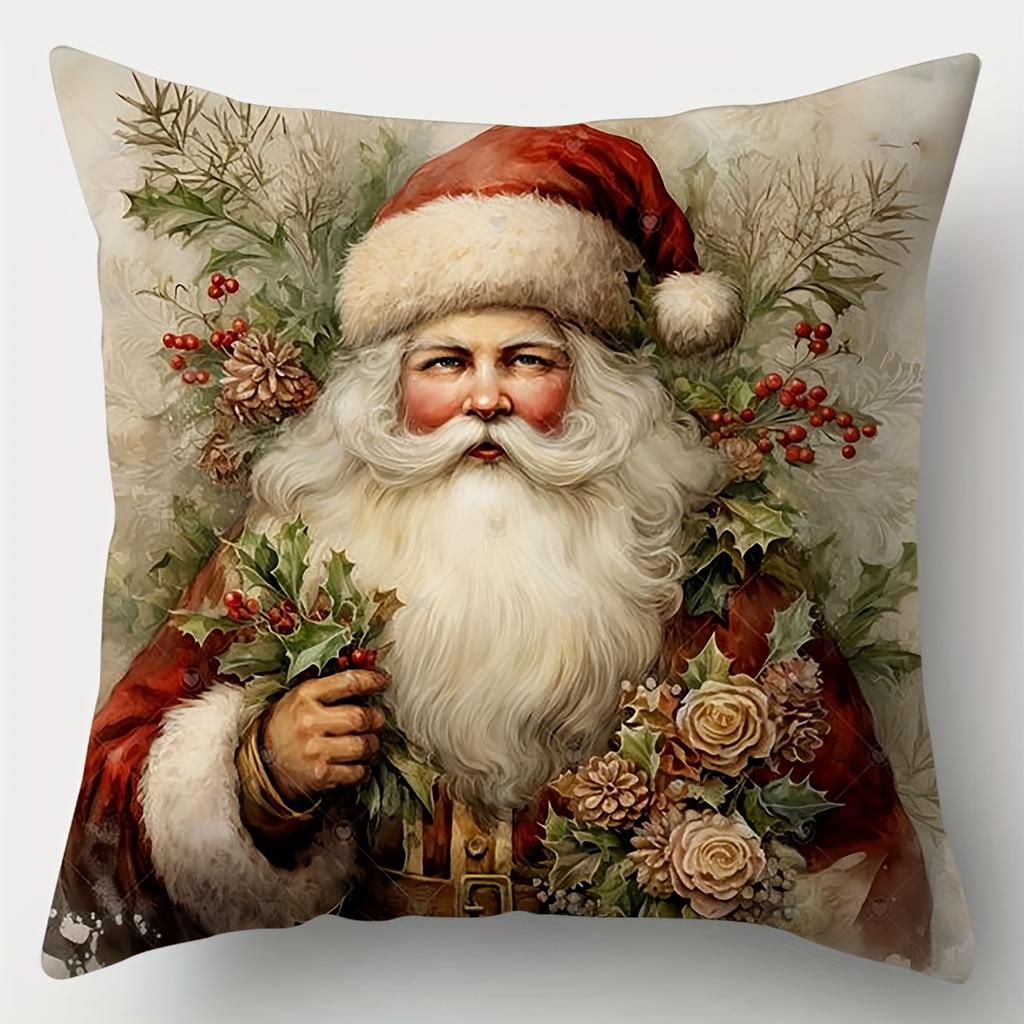 Vintage Christmas Throw Pillow Covers - Single-Sided Printing, 45X45cm Zipper Closure, Suitable for Living Room Decor