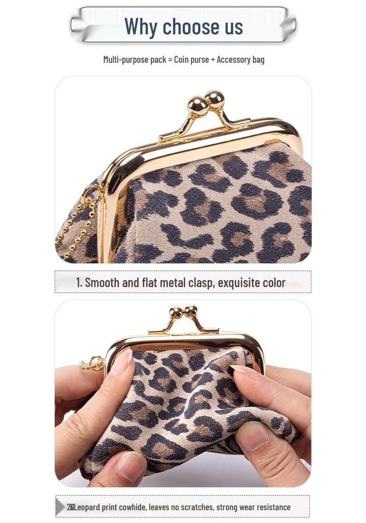 Genuine Leather Leopard Print Mini Coin Purse - Soft Cowhide Multifunctional Change Holder for Women