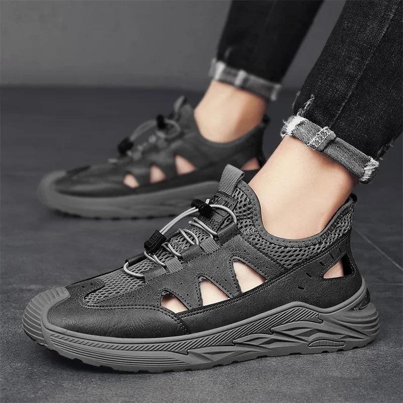 Fashion Summer Autumn Men's Mesh Casual Sneakers Breathable Sports Slippers for Men Lace-up Outdoor Male Non-slip Sneaker New Fashion