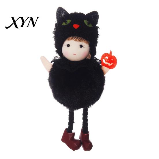 Soft Plush Halloween Doll Hanging Witch with Lanyard, Cute Furry Pom Lanyard Ball Ornament for Doors Windows Trees Party Decor Figure