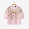ZANZEA Damen Freizeit Rundhals Locker 3/4 Ärmel Print Bluse