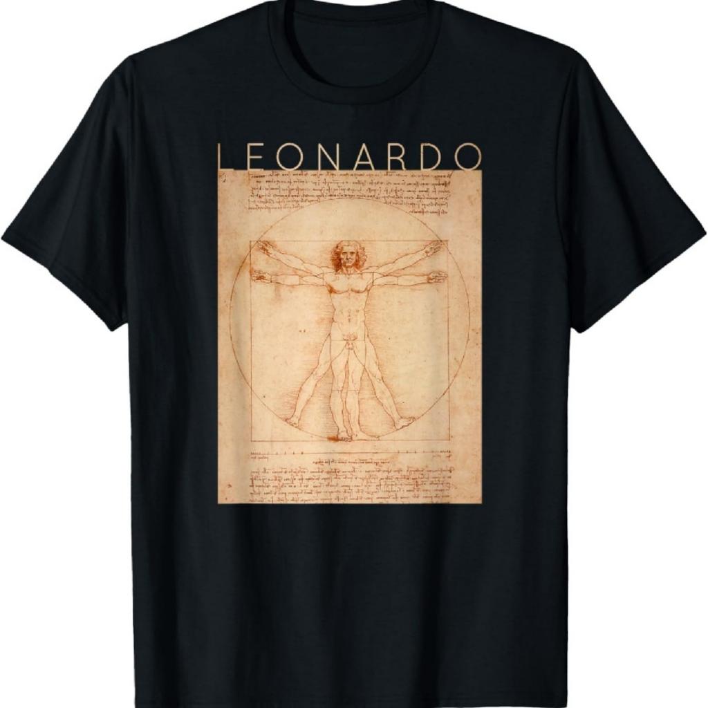 Vitruvian Man Leonardo Da Vinci Art T-Shirt - Unisex-Adults, Black, Small