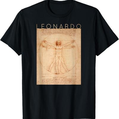 T-shirt d'art Homme de Vitruve Léonard de Vinci - Unisexe-Adultes, Noir, Petit