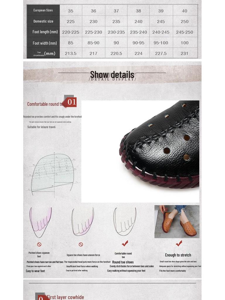 Damen Echte Leder Handgefertigt Bequemschuhe - Weiche Sohle Ballerinas für Alle Jahreszeiten