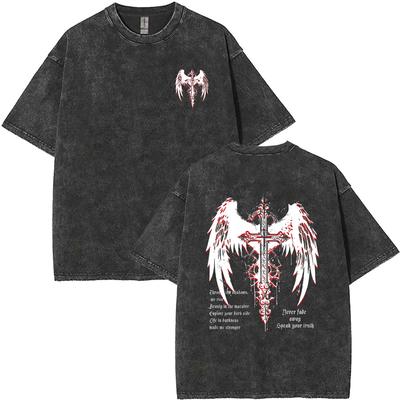 Christian Religious Jesus Prayer Washed Vintage T-shirt Tops Male Fashion Oversized T Shirts Men Women Gothic Clothes