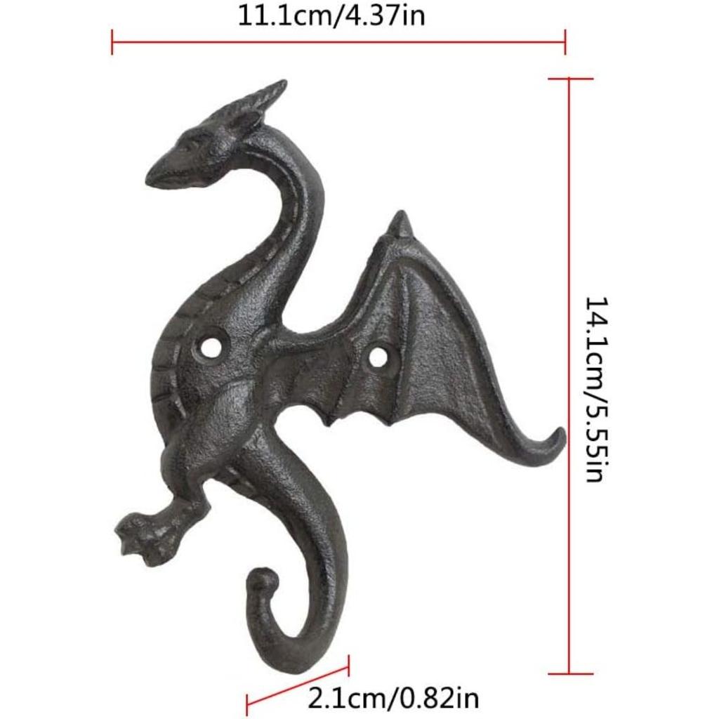 Dragon Wall Mount Hooks, Decorative Rustic Cast Iron Dragon Wall Mount Hanger Heavy Duty Shelf Bracket for Coat, Key, Hat Hanging