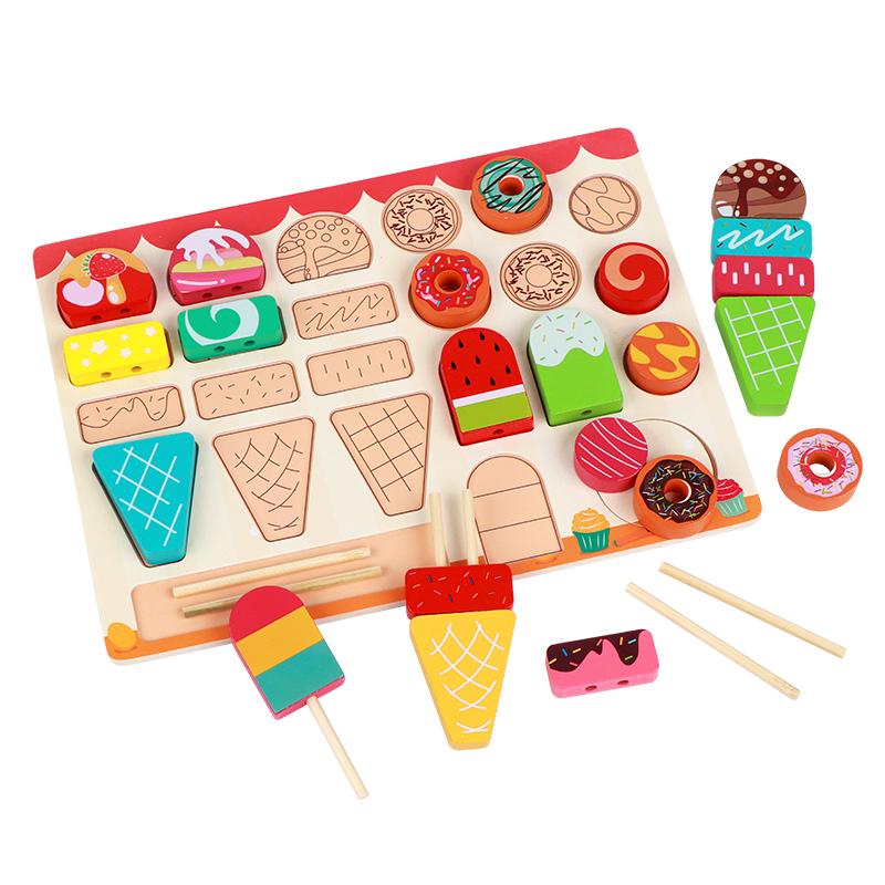 Montessori Wooden Pretend Play Kitchen Toys Dessert Puzzle Toys Simulation Barbecue Pretend Role Indoor Game For Toddlers Age 3+