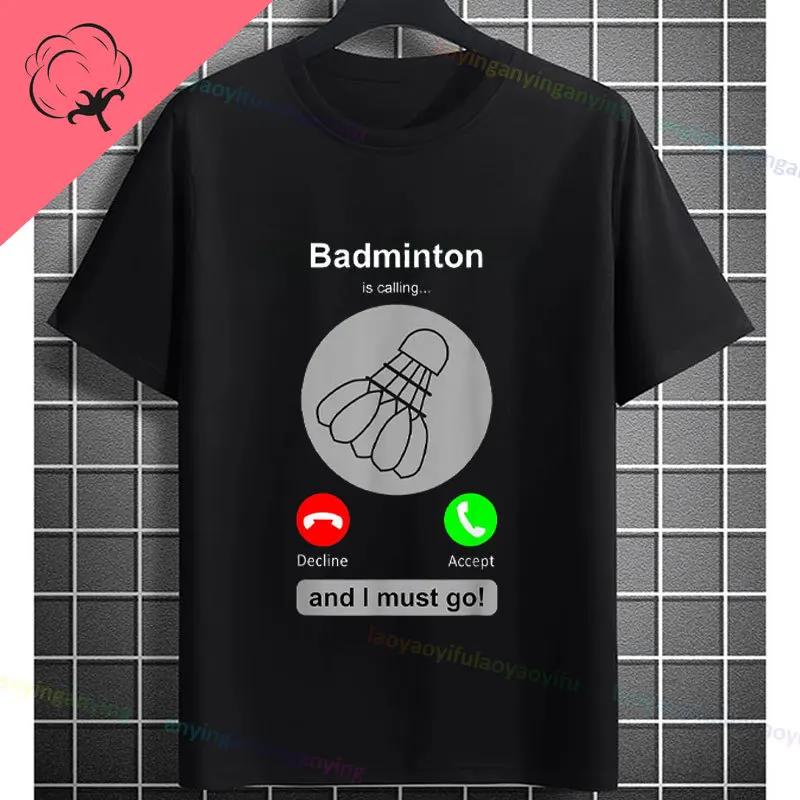 Unisexs Casual Crew Neck Tshirt With Geometric Badminton Players Print Fashion Shortsleev Cotton Tshirt Allseason Sportswear