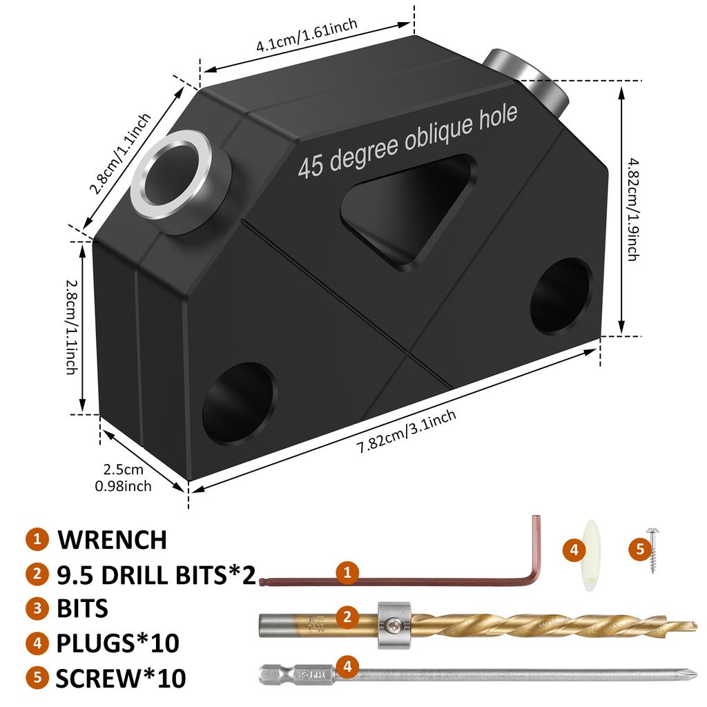 45° Angle Drill Guide Jig Aluminum Alloy Dowel Jig Kit 45° Oblique Hole Drilling Positioner Drilling Hole Locator Sturdy