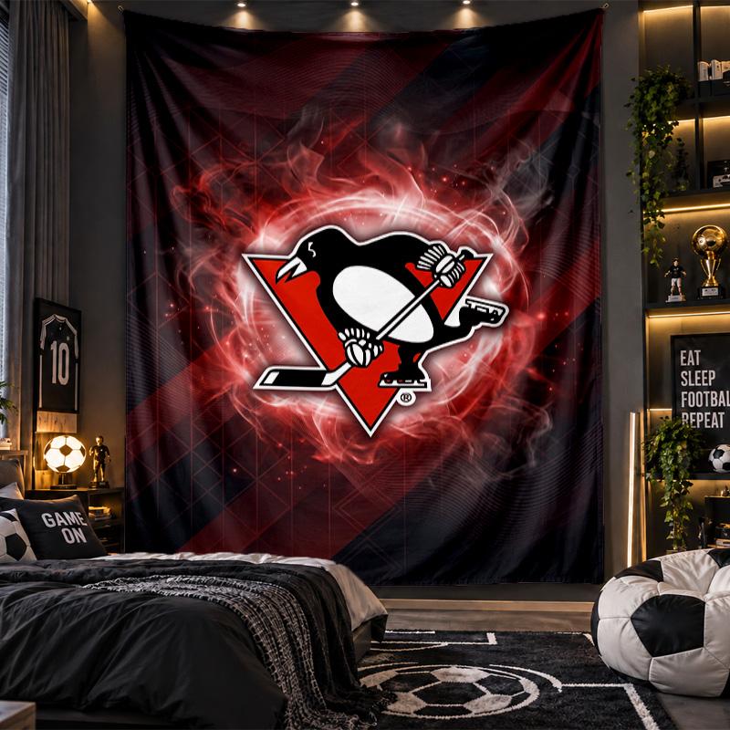 Arazzo da Appendere a Parete Stampa Pittsburgh Penguins Tessuto per Soggiorno Camera da Letto Decorazione per la Casa