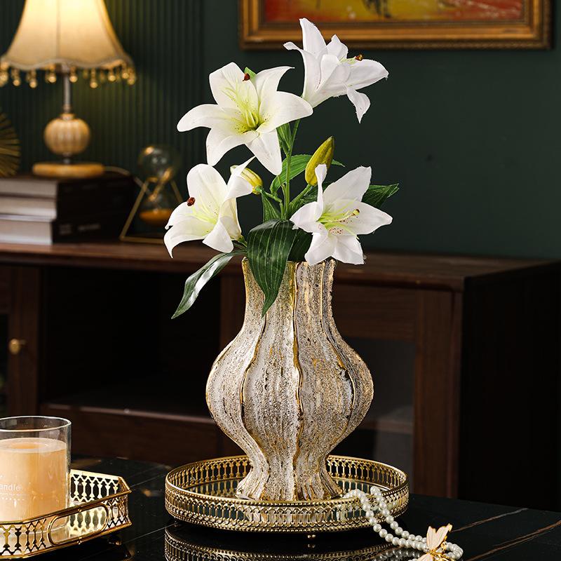 Ceramic Vase Vintage Dry Flowerpot Light Luxury Entrance Decoration TV Cabinet Home Hotel Decor Flower Hydroponic Flower Vase