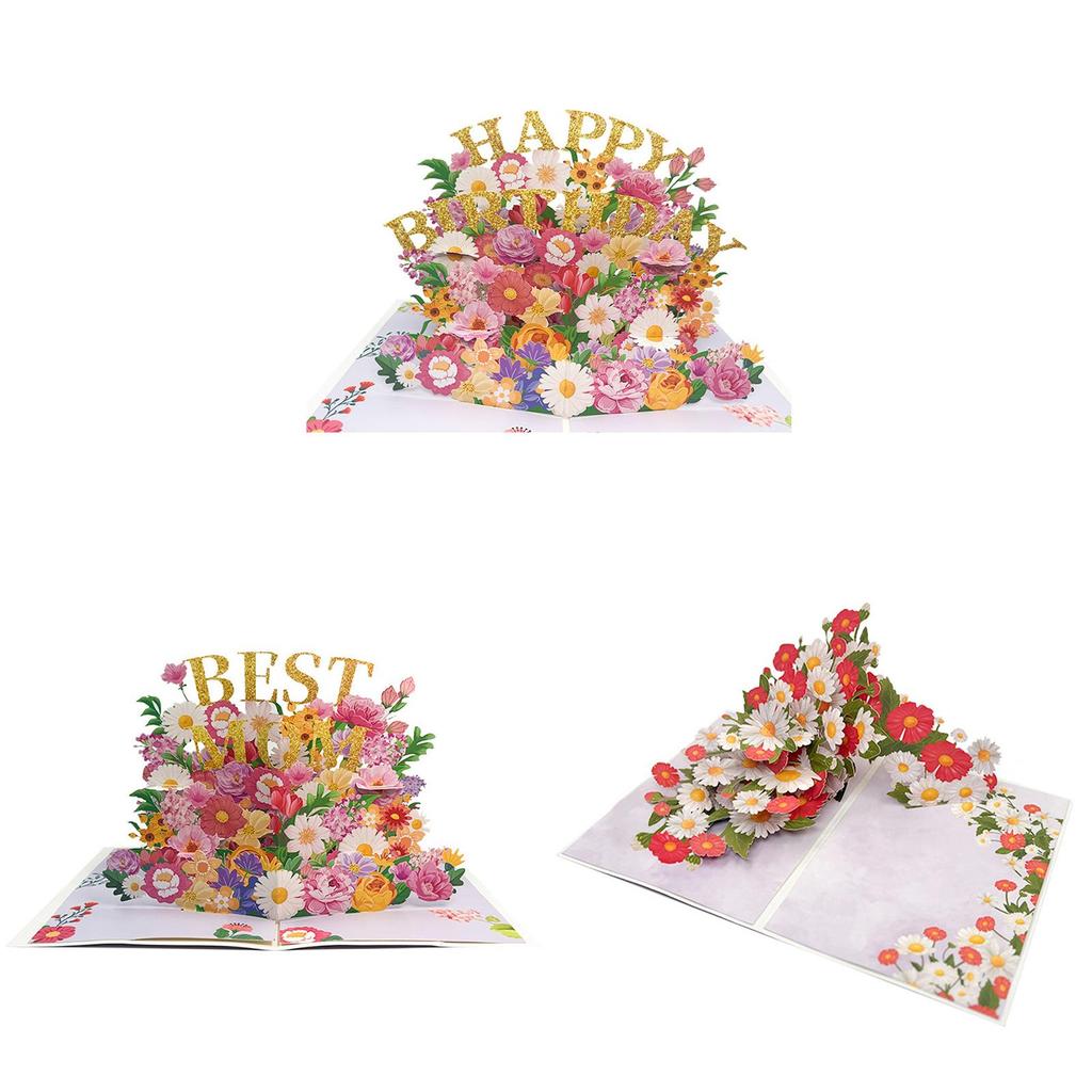 Handmade Invitation Card Mother's Day Greeting Card with Flower Embellishments Mom Birthday Gift Party Supplies