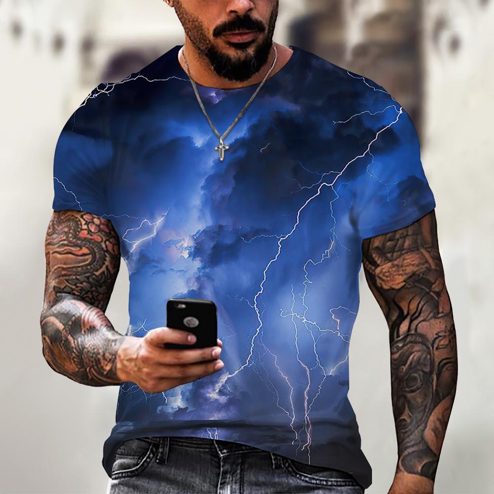 Summer Men's Top Oversized T-Shirt Casual Lightning Cool 3d Digital Print T Shirts for Male Short Sleeve Tee