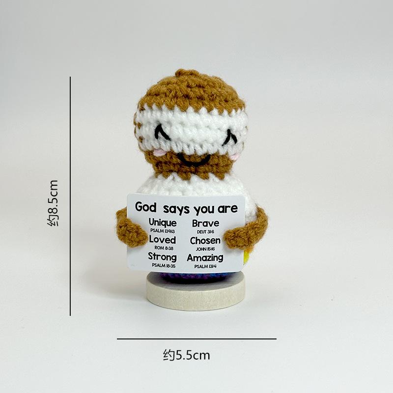 Funny Crochet Emotional Support Bear Doll With Card Desktop Ornament Handmade Knitted Pig Dolls Christmas Gifts Home Decoration