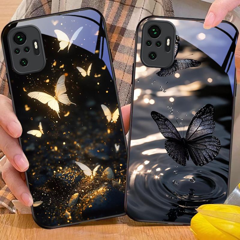 Mysterious butterfly For Redmi Note 7 8 9 8T 10 11 12 12S 13 14 Pro Plus 5G 13C 12 14C 5 4G Black tempered glass phone case
