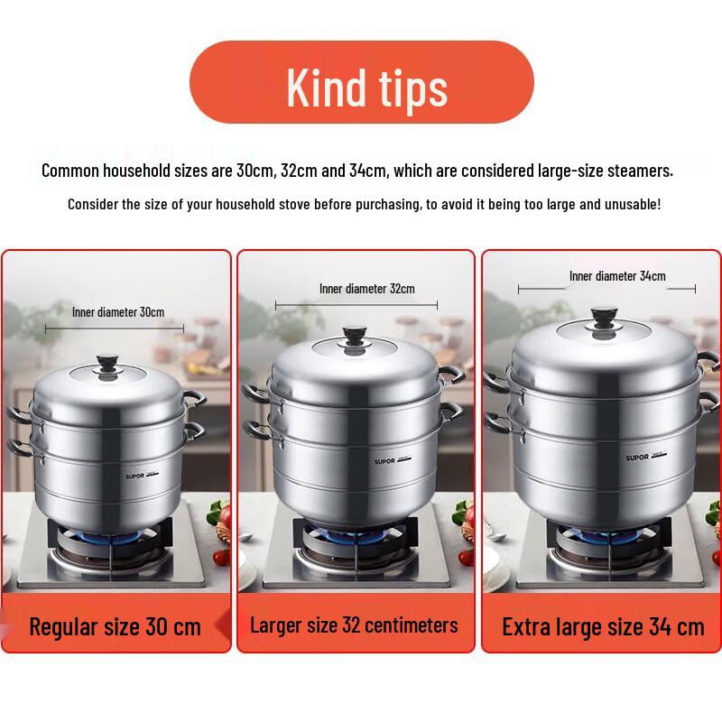 

Supor 32cm 3-Layer 304 Stainless Steel Steamer & Cooker