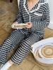 Korean ins style cotton polished couple plaid pajamas set loungewear 1011 new plaid