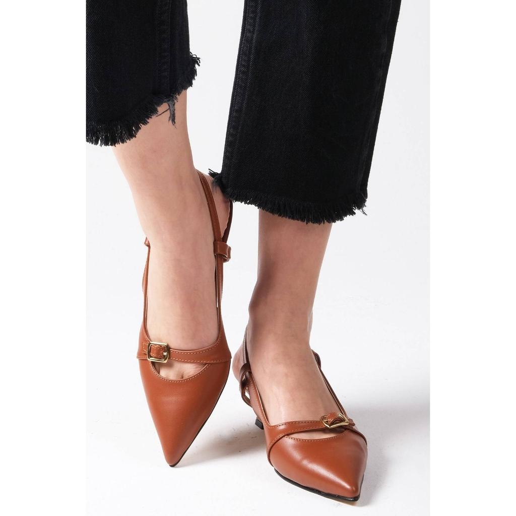 Women Stylish Tan Short Heeled Shoes