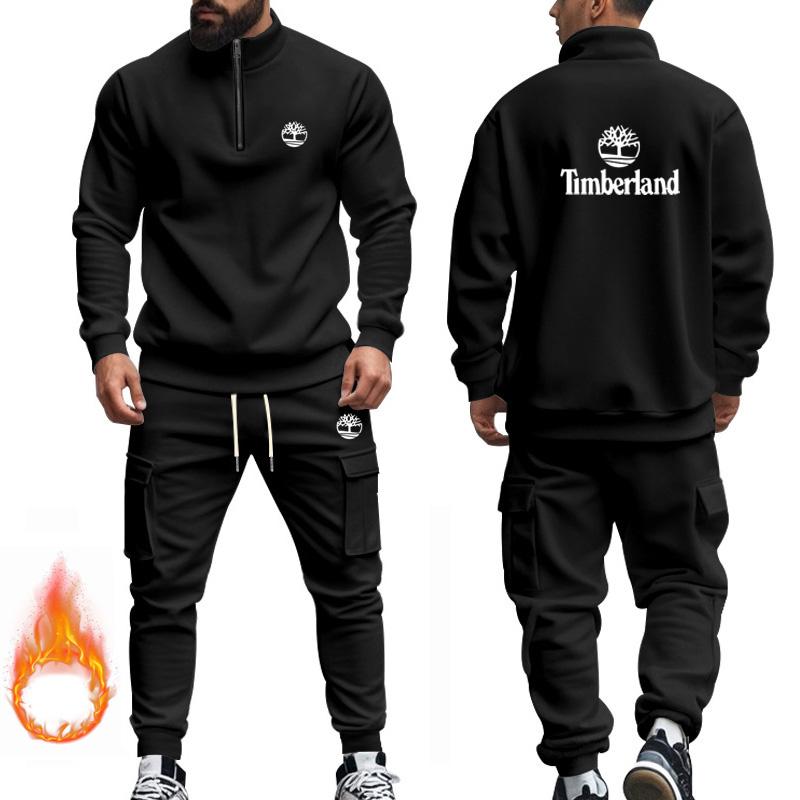 Camel Plus-size Autumn Winter Men's New Style American Men's Casual Plush Warm Zipper Men's Sports Pants Set