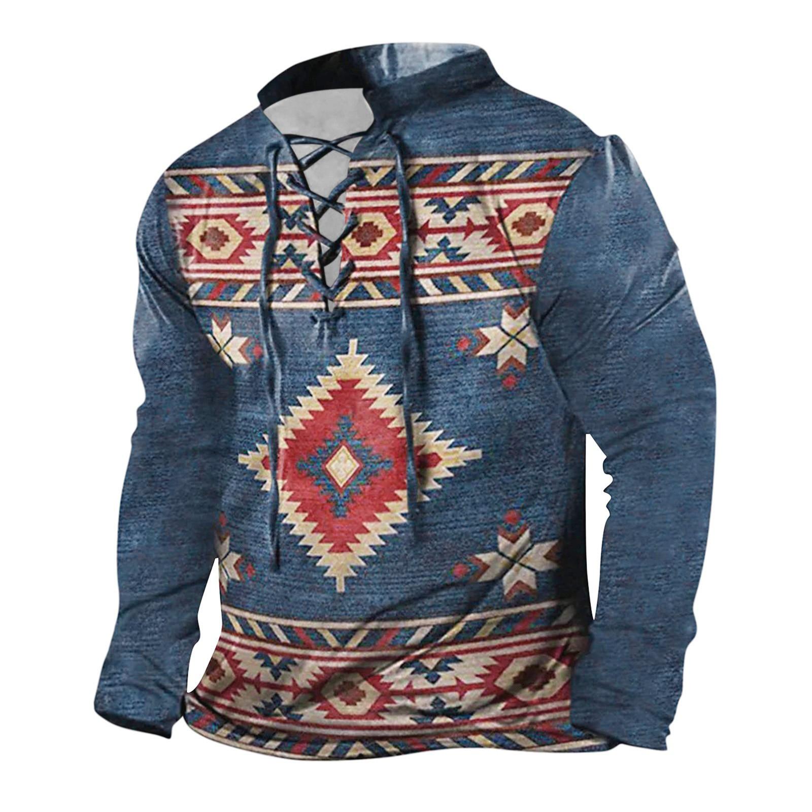 

Мужская модная повседневная рубашка с длинным рукавом и принтом в стиле ретро, ​​верхняя блузка M тёмно-синий