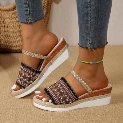 Summer Cross-border Foreign Trade Slope Heel Sandals Women's European Style Large Size Hemp Rope Thick-soled Fish Mouth Casual Sandals Women
