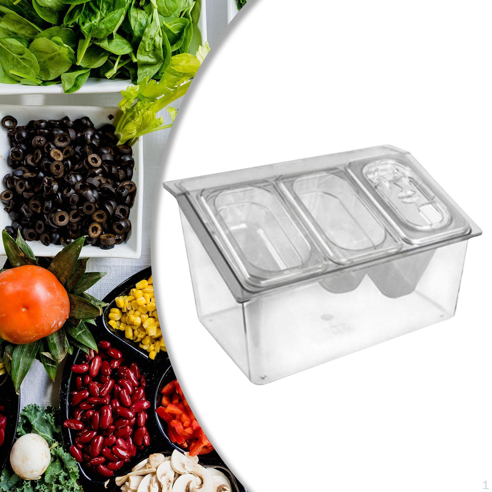 

Охлажденная приправа Серверный бар Caddy Держатель для гарнира для салата и вечеринки Boba Shop Coffee 3 Different Slot