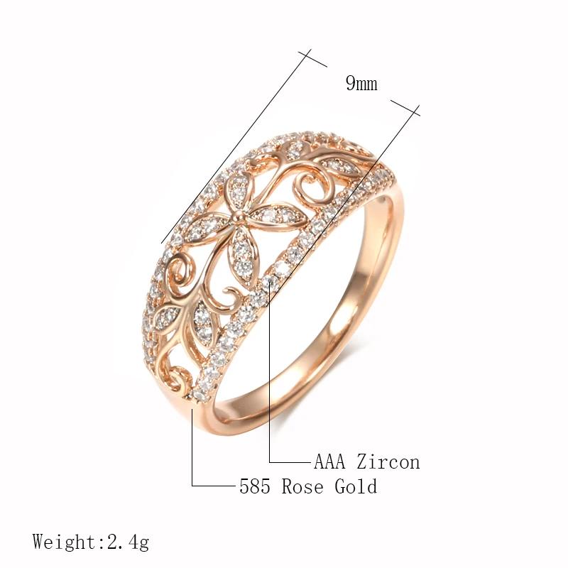 Wbmqda Classic Crystal Flower Rings For Women 585 Rose Gold Color Ethnic Wedding Jewelry Vintage Accessories