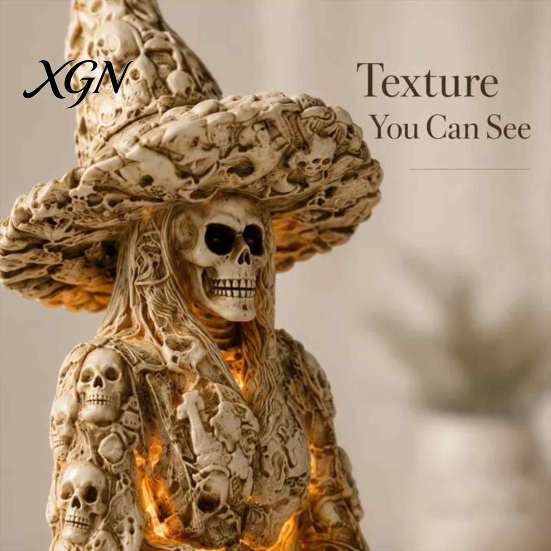 Spooky Witch Table Centerpiece Skull Figurine, Resin Skeleton Ornament, Gothic Creepy Halloween Decoration Statue for Tabletop Mantel Fine Carved