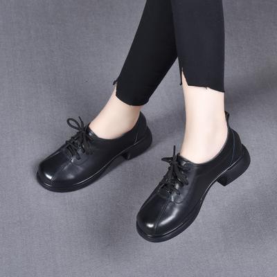 Scarpe in pelle piccole da donna autunno nuovo punta rotonda allacciatura scarpe basse comode stile college scarpe singole