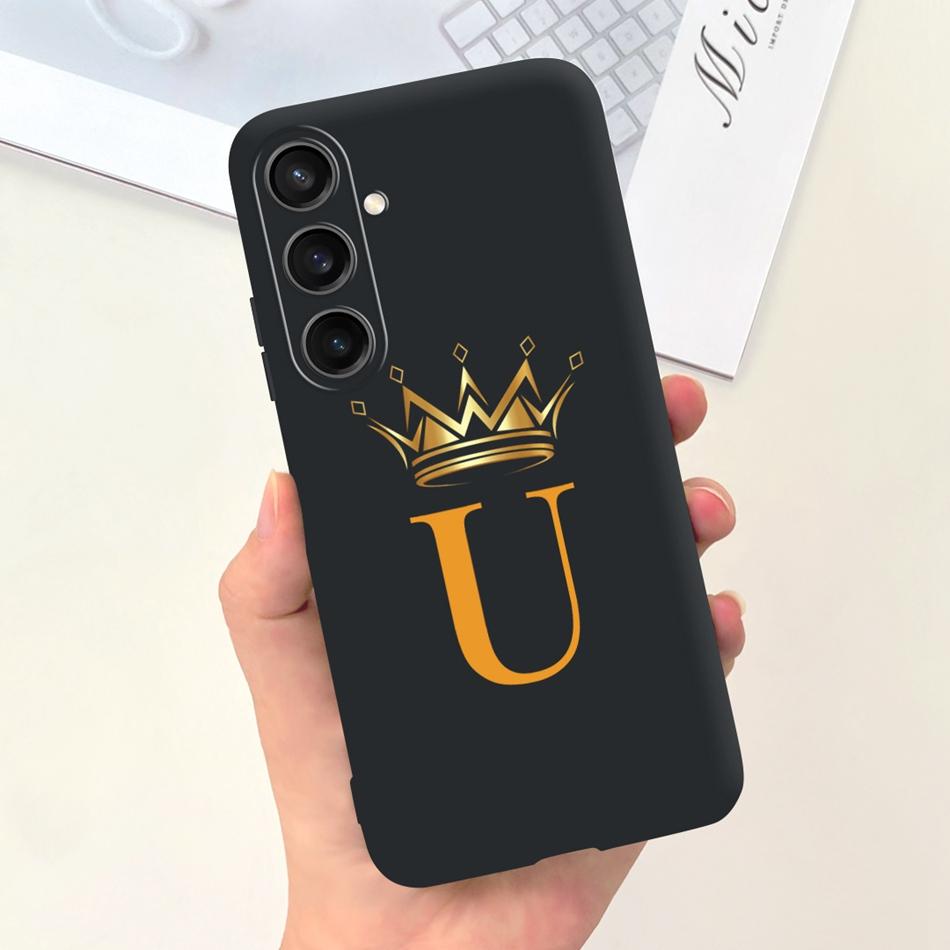 For Samsung Galaxy A15 Fashion Crown Sakura Initial Letter Case For Samsung A15 SM-A155F A 15 4G Soft Silicon Phone Bakck Cover