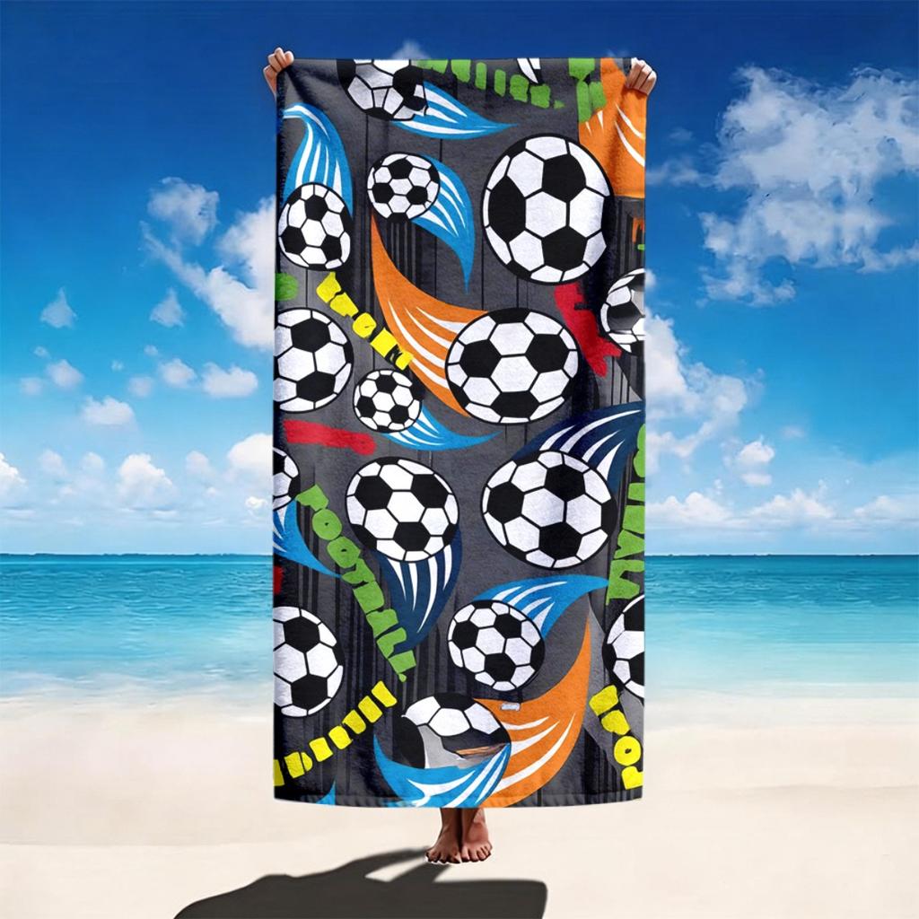 Football Pattern Beach Towel Soft Durable Portable Microfiber Towel for Beach Camping Swimming Pool Summer Vacation Party Travel