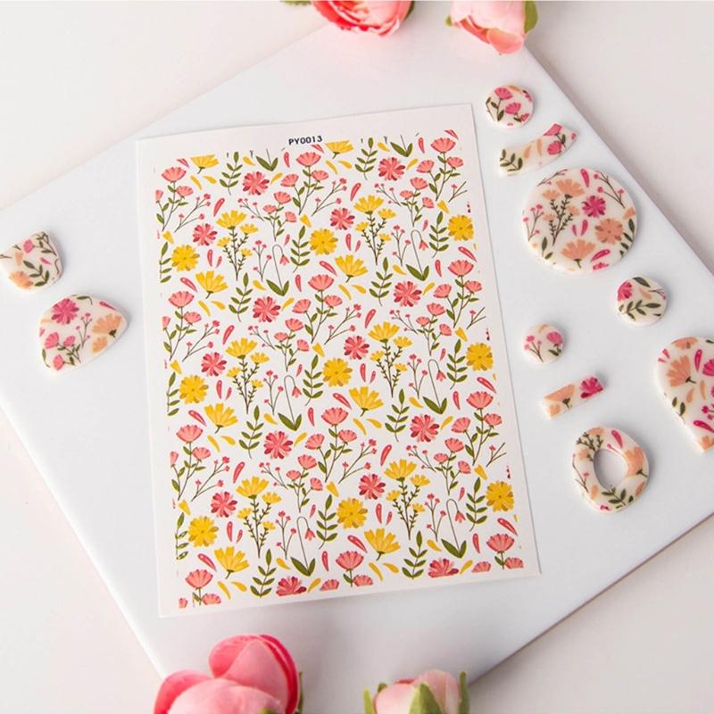 Clay Water Transfer Paper for DIY Clay Earring Jewelry, Floral Clay Transfer Sheet Flower Paper for Pottery Enamel Decal