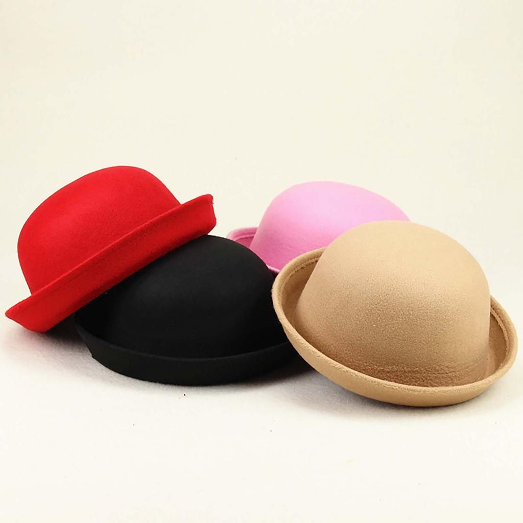 Classic Round Dome Wool Felt Hat Soft Brim Bowler Style Unisex Winter Autumn Hat Suitable for Children Size 54cm