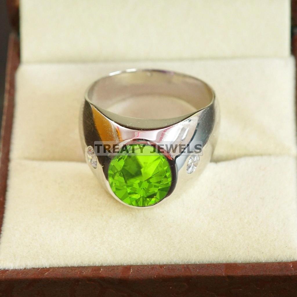 Peridot Oval Cut Gemstone With 925 Sterling Silver Ring For Men's #B448 JL375683858998