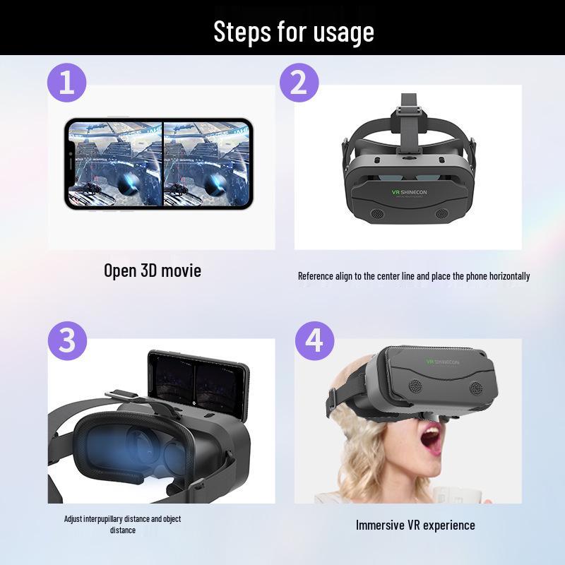 Qianhuan Magic Mirror 3D VR Glasses: Head-Mounted, Compatible with Large-Screen Mobile Phones for Movies & Games.