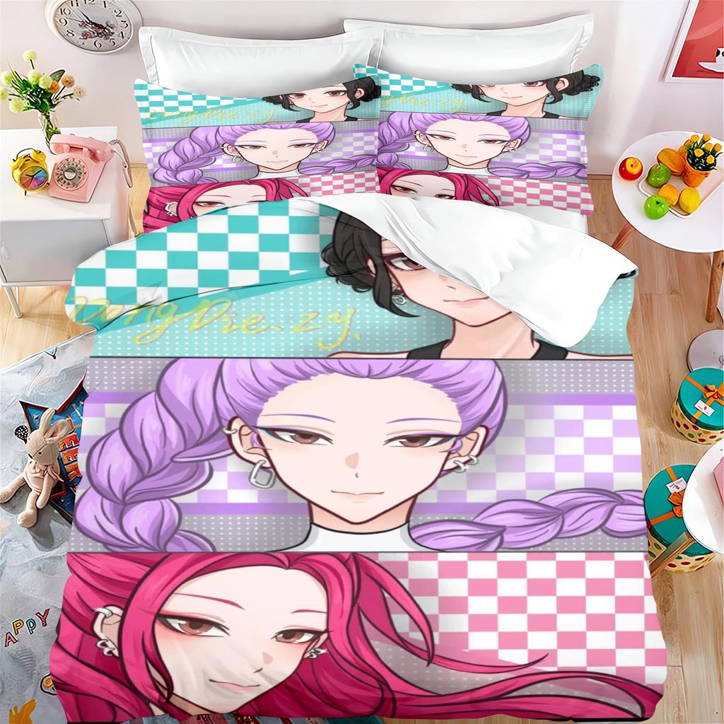 KPop Demon Hunters Anime 100% Polyester Bedding Set Duvet Cover Set Printed Cartoon Home Decor